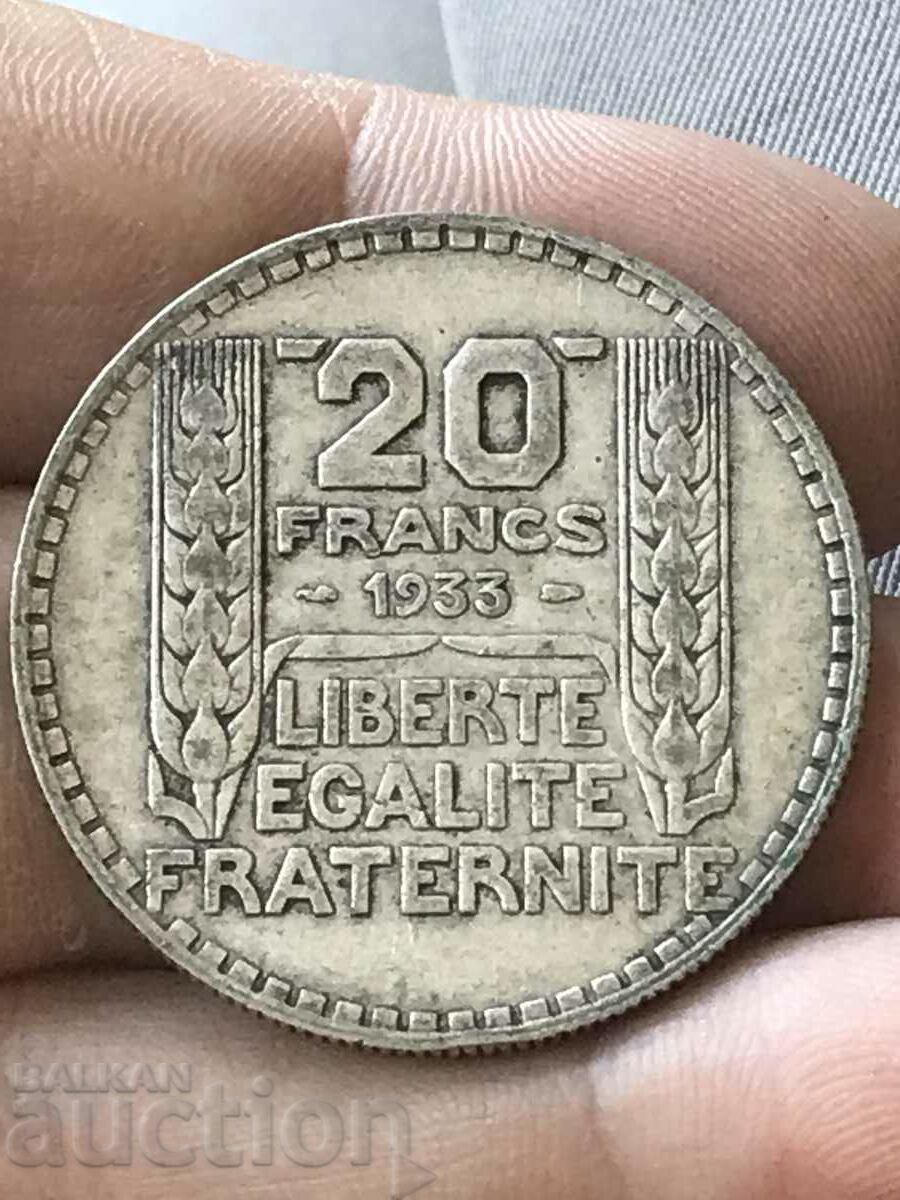 Франция 20 франка 1933 сребро
