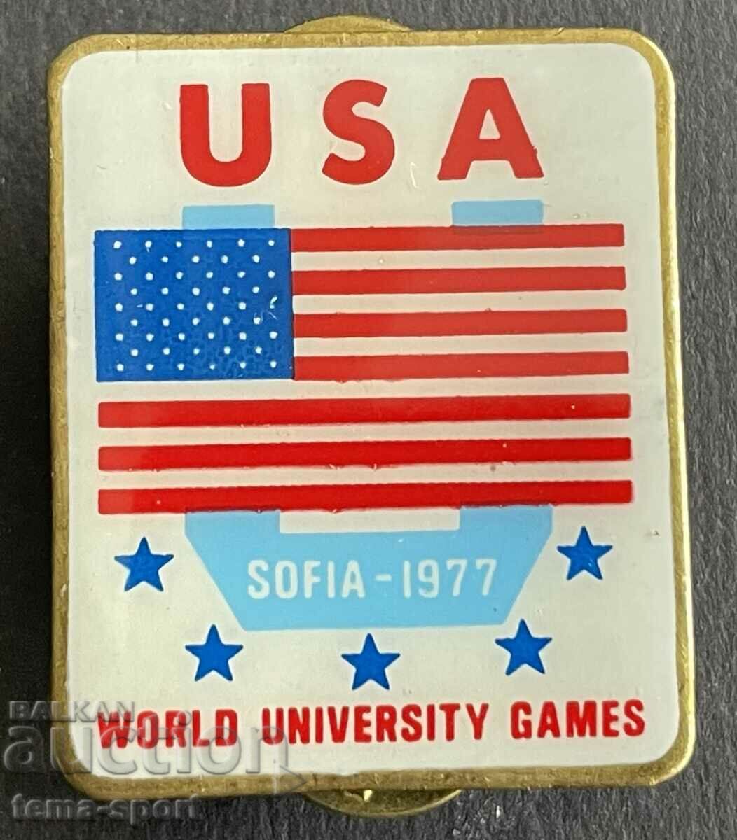 639 Bulgaria sign USA at the Sofia Universiade 1977.