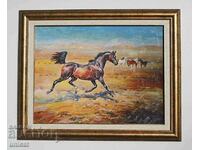 Horses on the prairie, framed picture