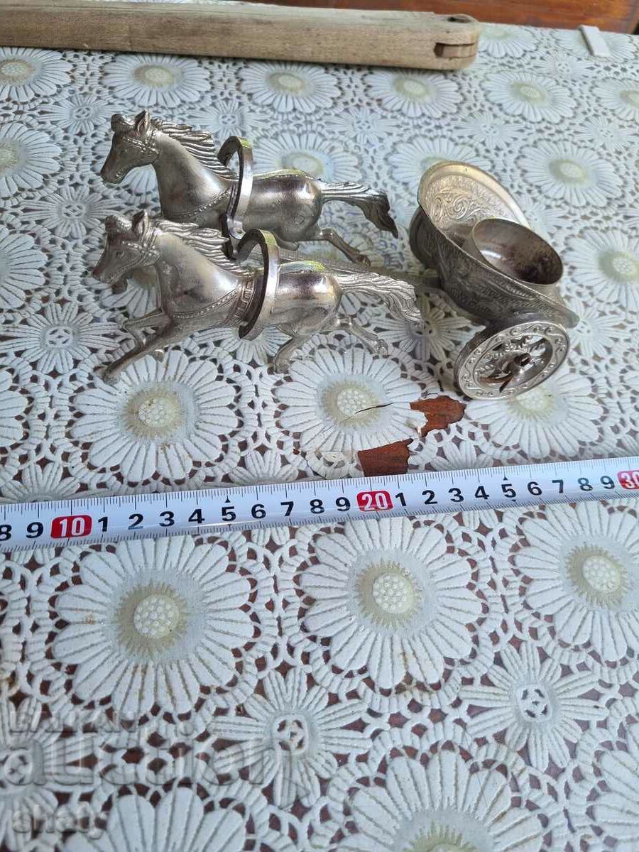 Metal candle holder. Horses. Warrior.