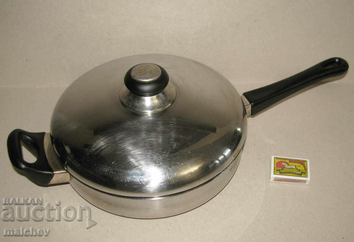 Frying pan 25.5 cm stainless Happy Baron lid 2 handles, preserved