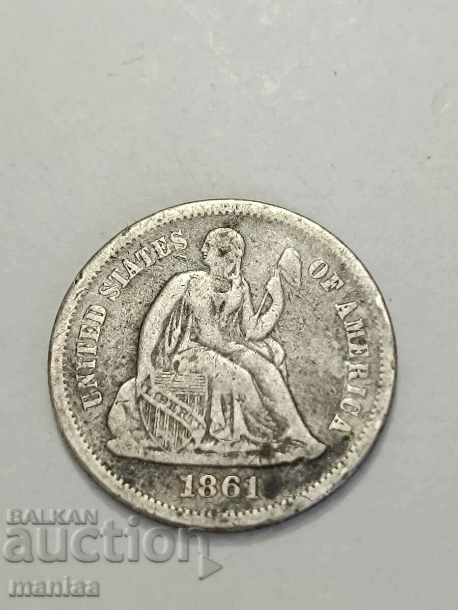 Extremely rare! One Dime 1861 - S (DIME) - 7 Extremely rare! One Dime 1861 - S (DIME) - 7