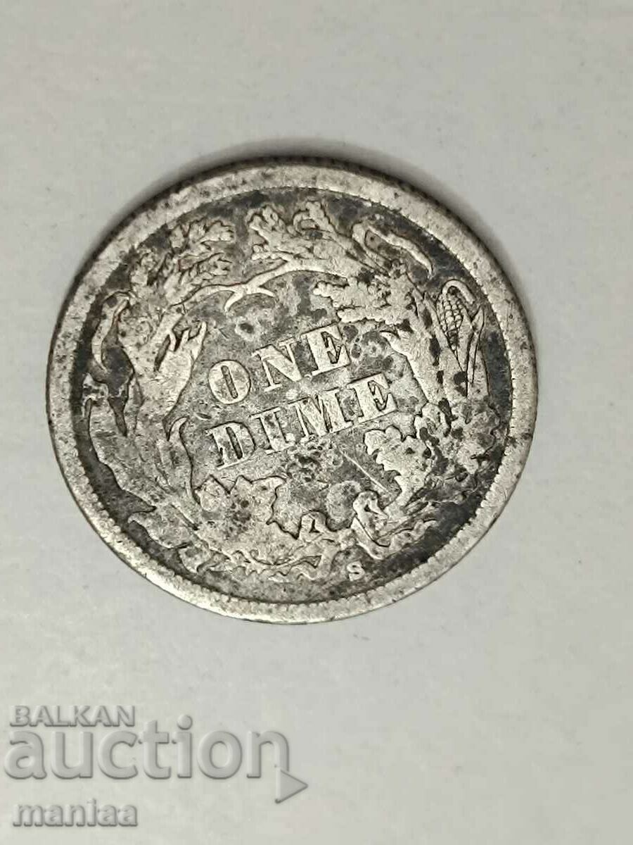 Изключителна рядкост!Един Дюим 1861 г - S (DIME) Изключителна рядкост!Един Дюим 1861 г - S (DIME)