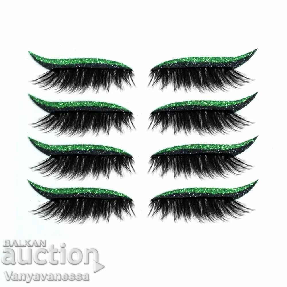 Sticky eyelashes with glitter eyeliner in evergreen 4 pcs.