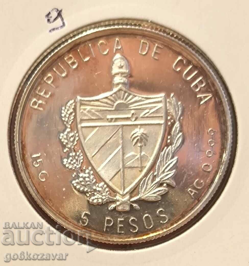 Куба 5 песос 1993г Сребро! 9,999 Proof UNC!