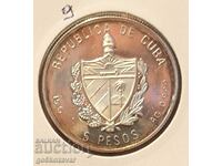 Cuba 5 pesos 1993 Silver! 9,999 Proof UNC!