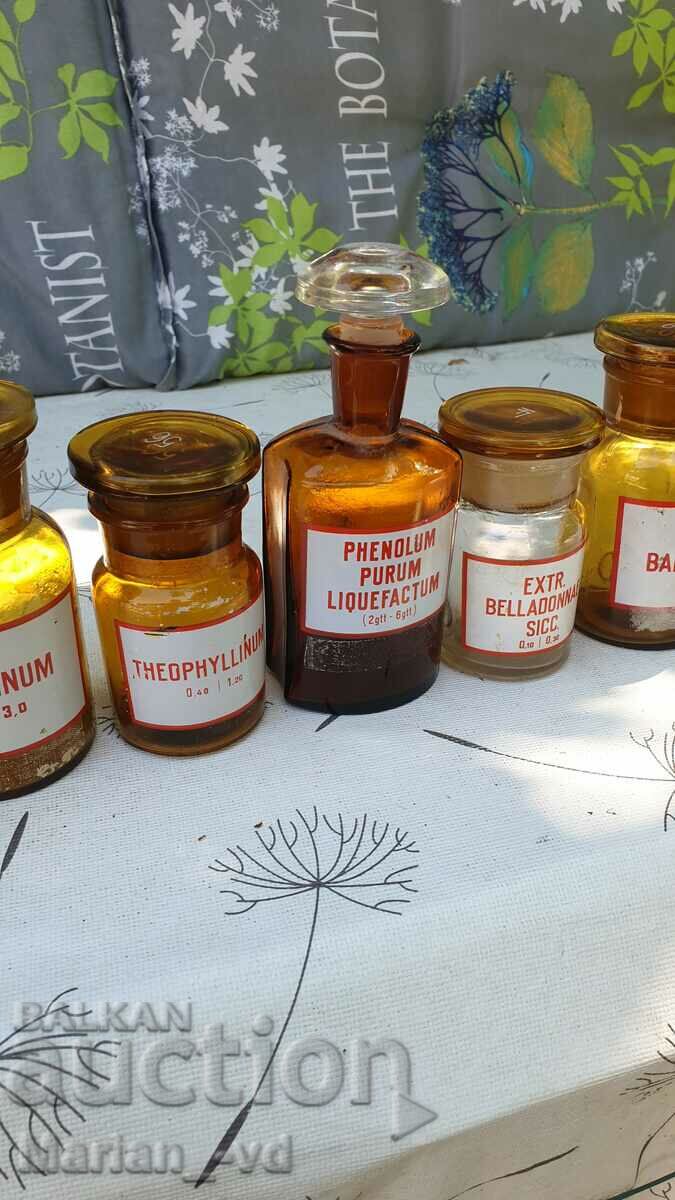 Old glass apothecary bottles and jars - 10 pieces - 7 Old glass apothecary bottles and jars - 10 pieces - 7