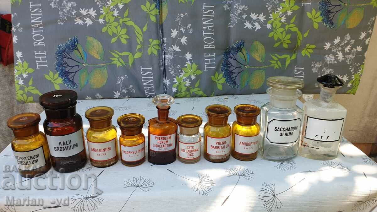 Old glass apothecary bottles and jars - 10 pieces
