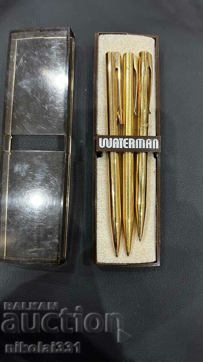 Лот 3 позлатени химикалки Waterman France!