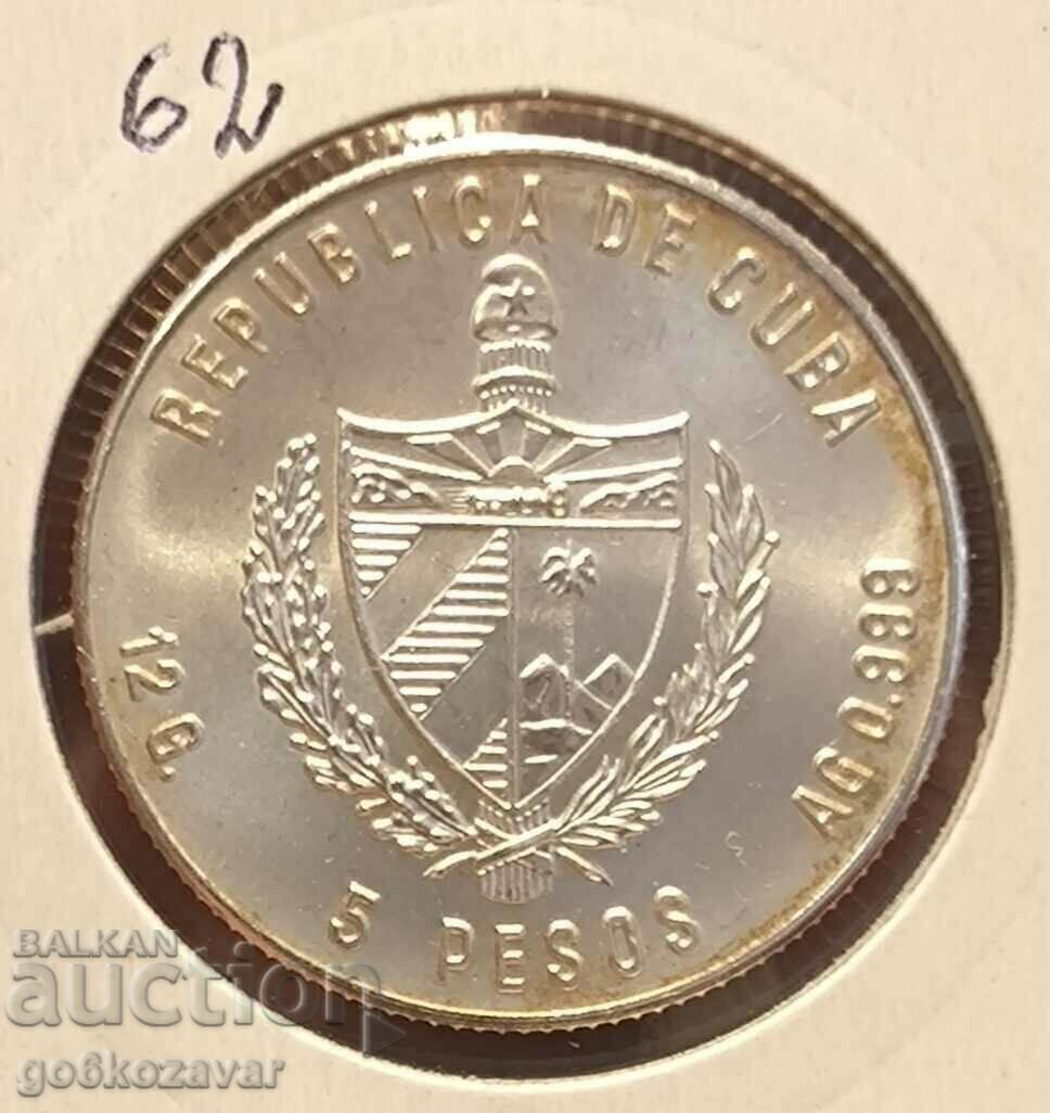 Аукцион Куба 5 песос 1981г Сребро 9,999 Тираж 5000бр UNC ! Рядка !