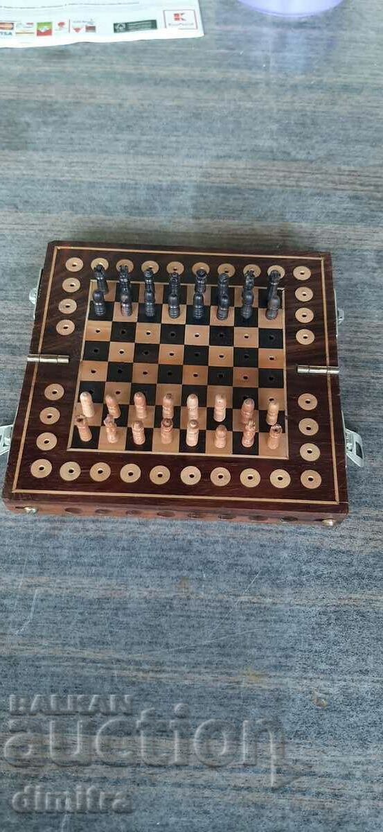 Μίνι ξύλινο σκάκι τσέπης