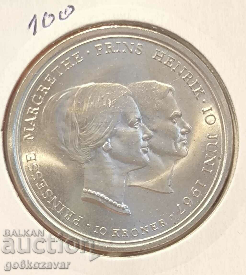 Дания 10 крони 1967г Сребро UNC