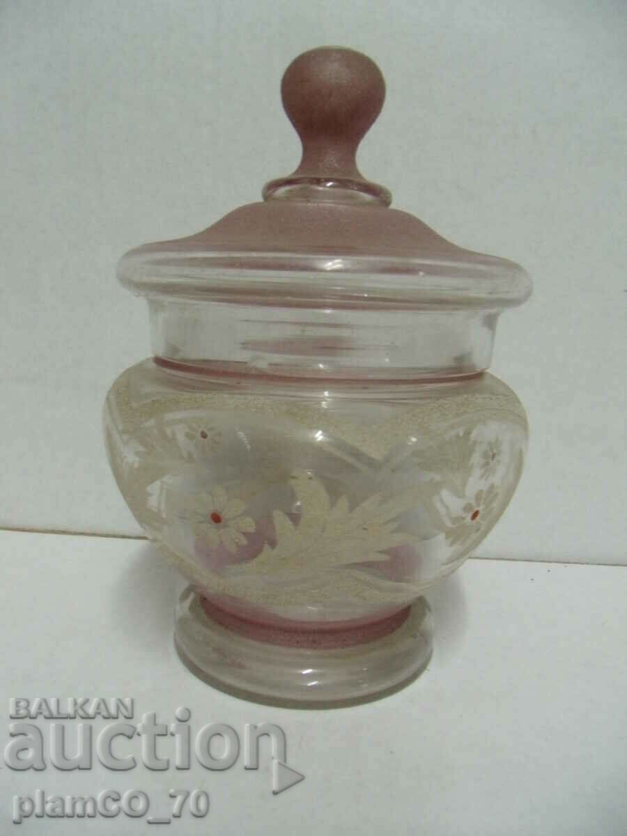 Delivery of No.*7601 old glass sugar bowl / bonbonniere - with ornaments Delivery of No.*7601 old glass sugar bowl / bonbonniere - with ornaments