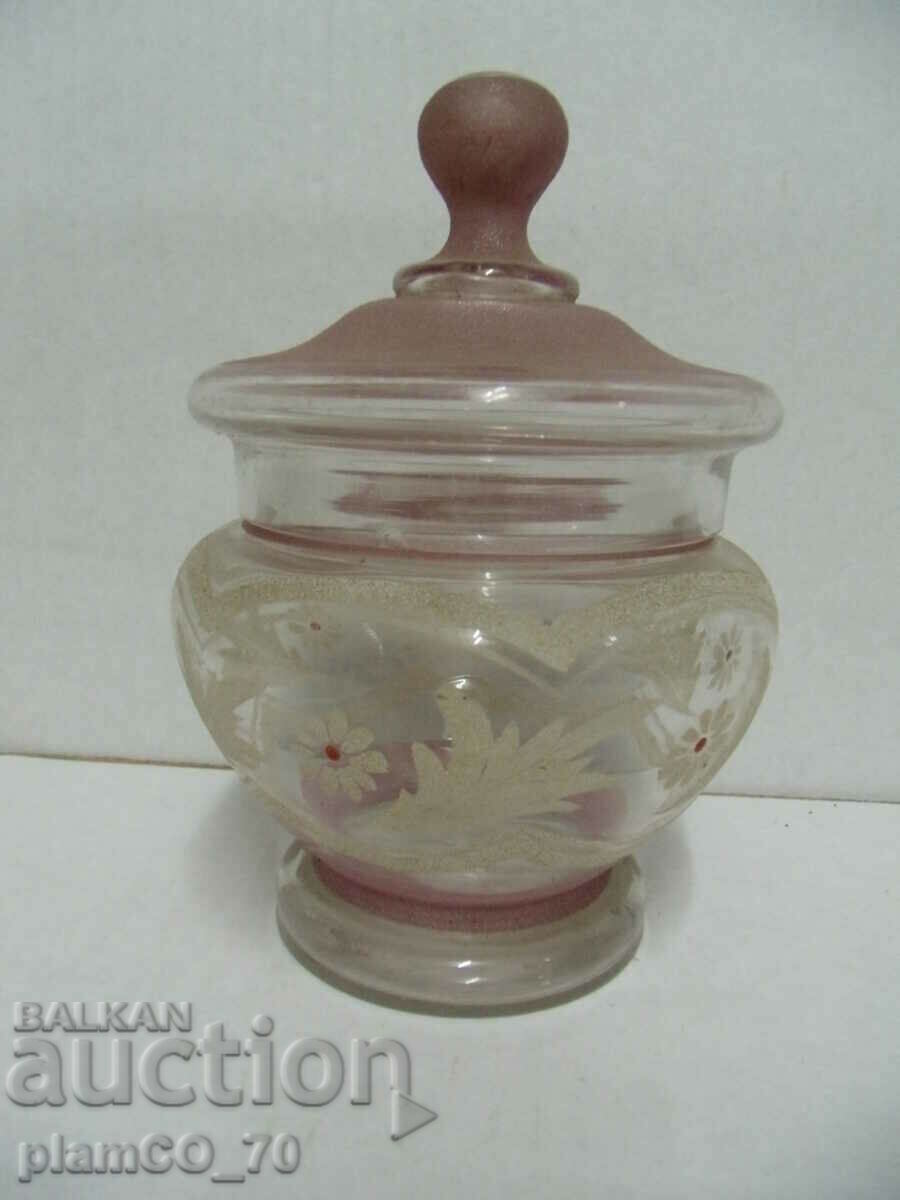 No.*7601 old glass sugar bowl / bonbonniere - with ornaments - 5 No.*7601 old glass sugar bowl / bonbonniere - with ornaments - 5
