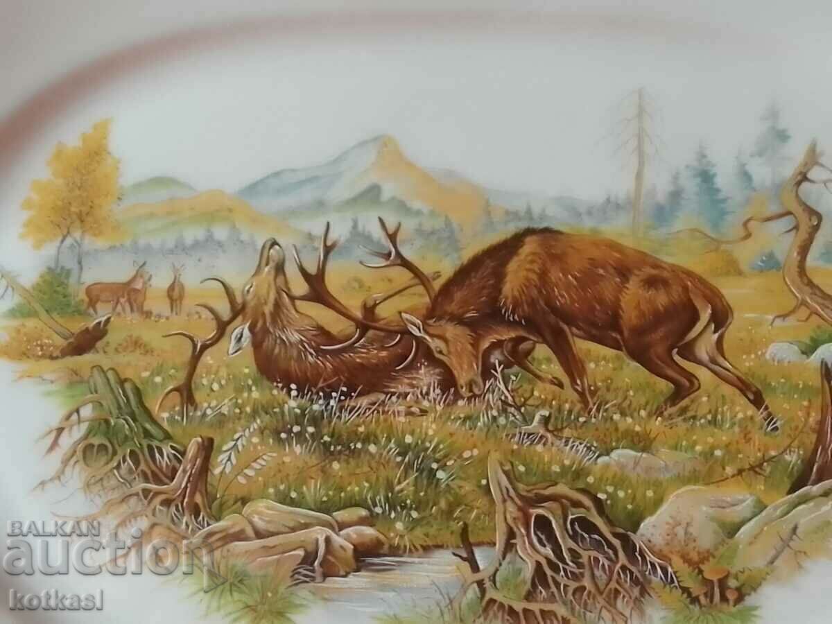 Auction  Old porcelain plate Germany Winterling Deer fighting game