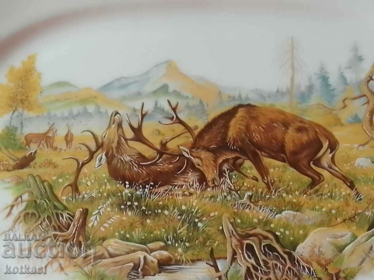 Old porcelain plate Germany Winterling Deer fighting game - 7