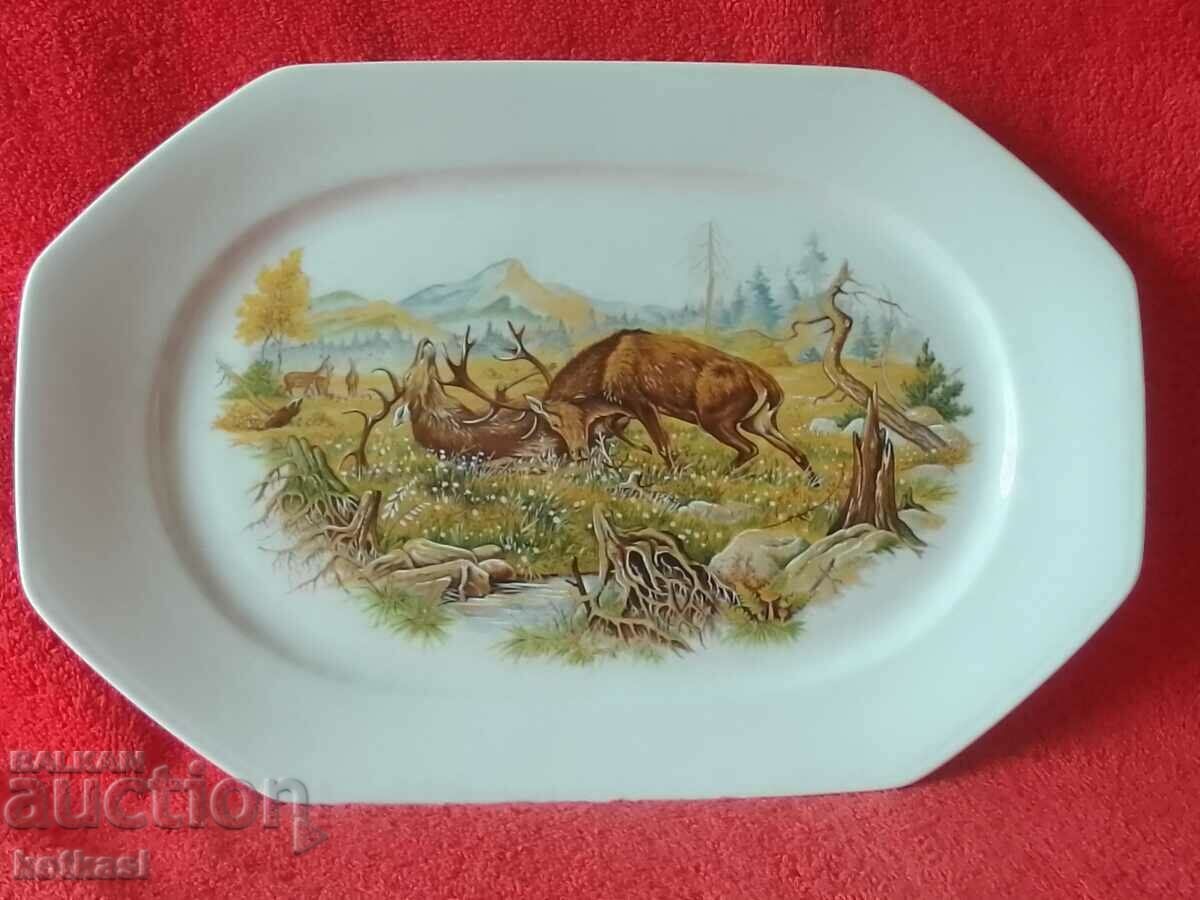 Old porcelain plate Germany Winterling Deer fighting game