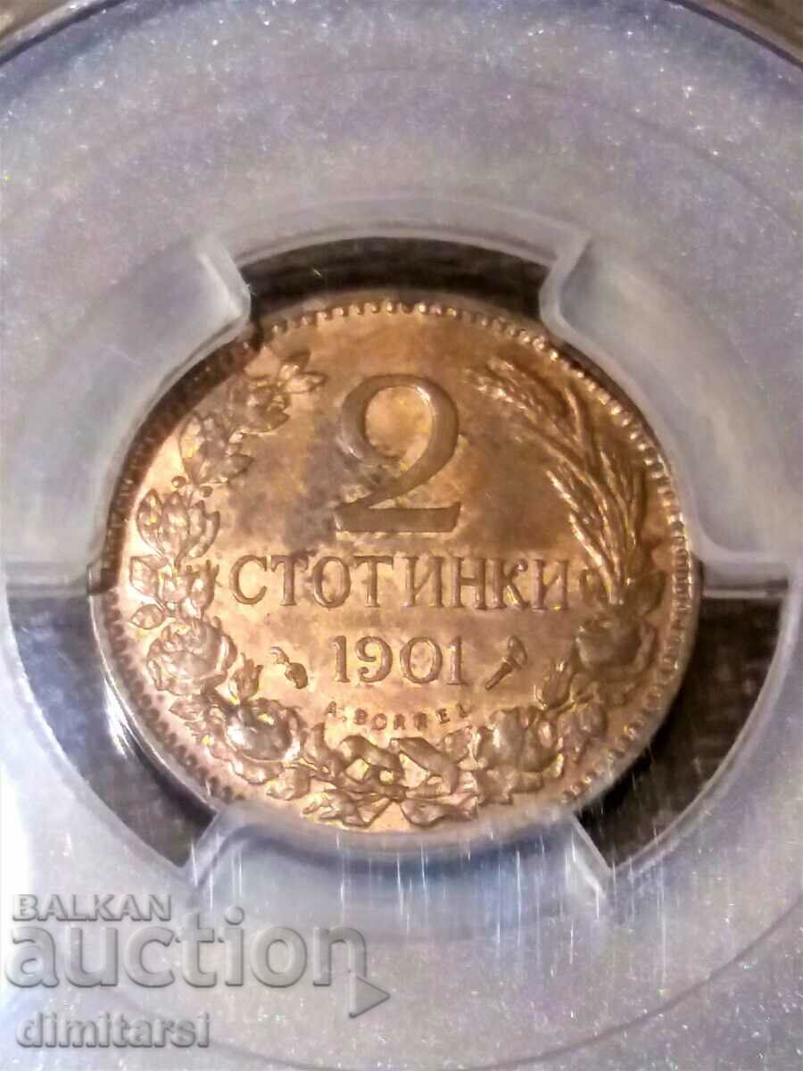 Auction  2 cents 1901 MS62RB PCGS