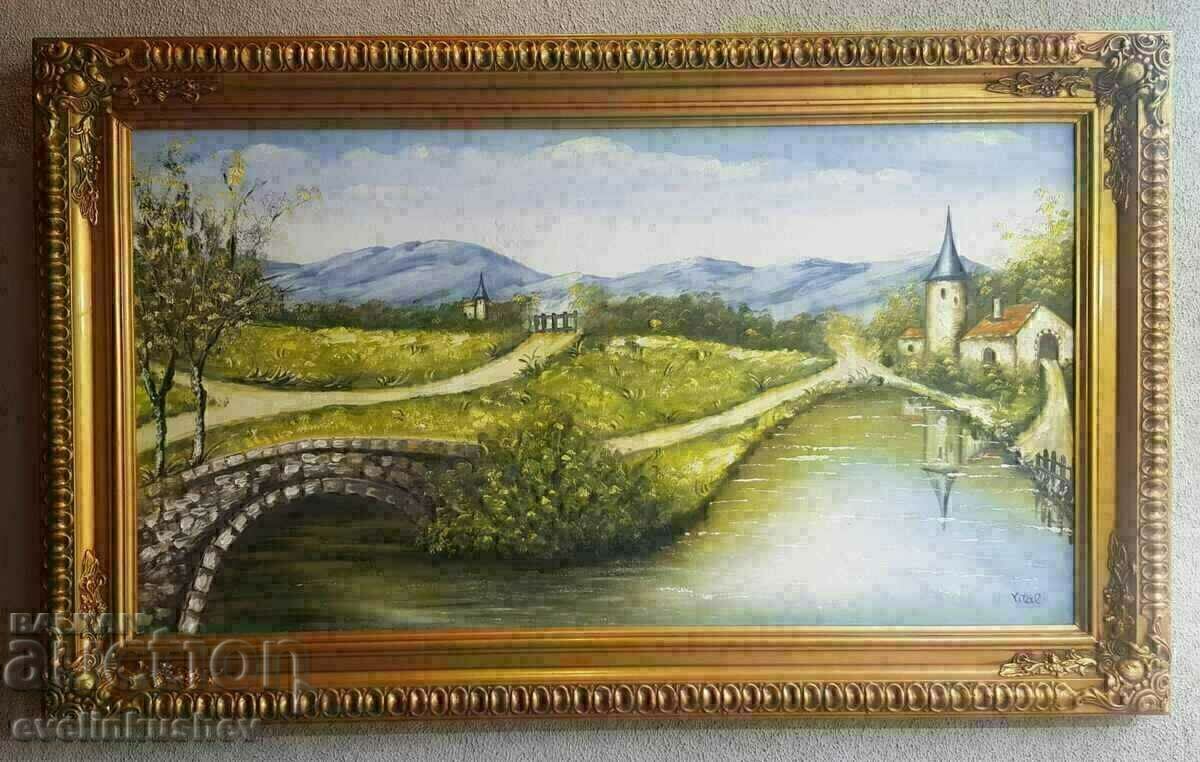 Pictura in ulei mare 128x77 cm cu rama semnata VITAL cu preț 280.00 BGN | € 143.16