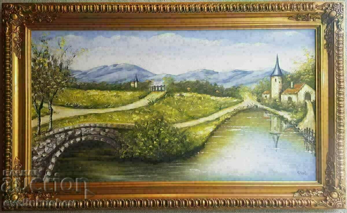 Delivery of Large oil painting 128x77 cm with the frame signed VITAL