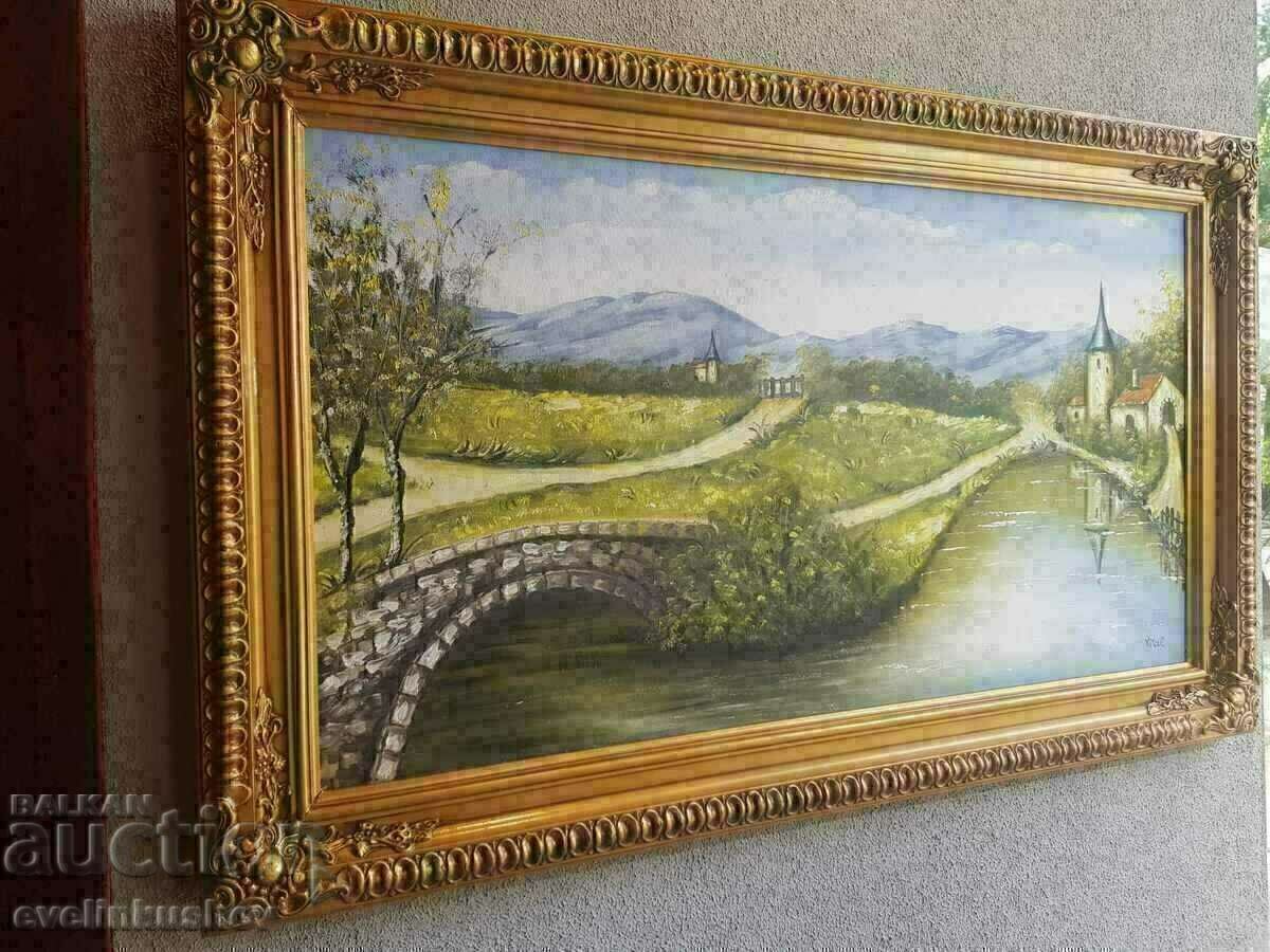 Large oil painting 128x77 cm with the frame signed VITAL - 5