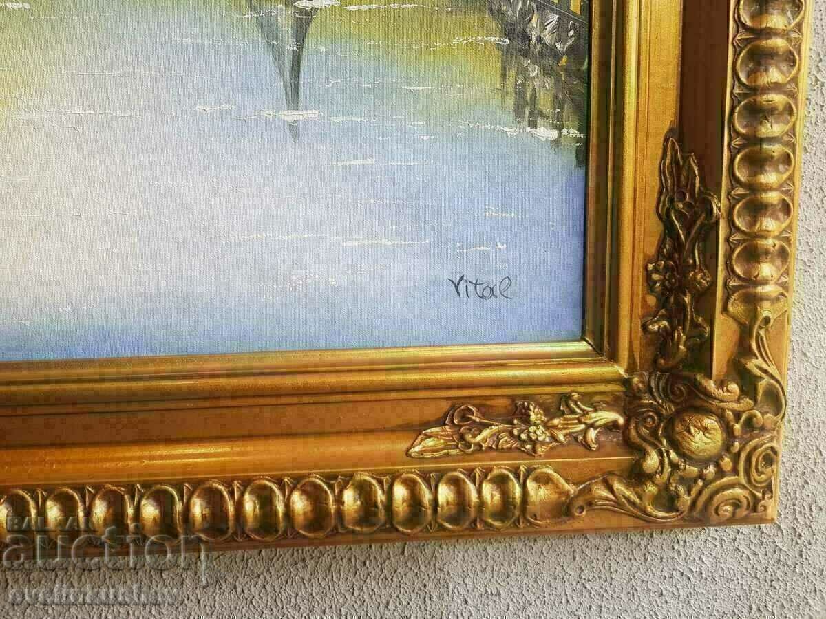Pictura in ulei mare 128x77 cm cu rama semnata VITAL - 6