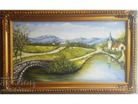 Large oil painting 128x77 cm with the frame signed VITAL