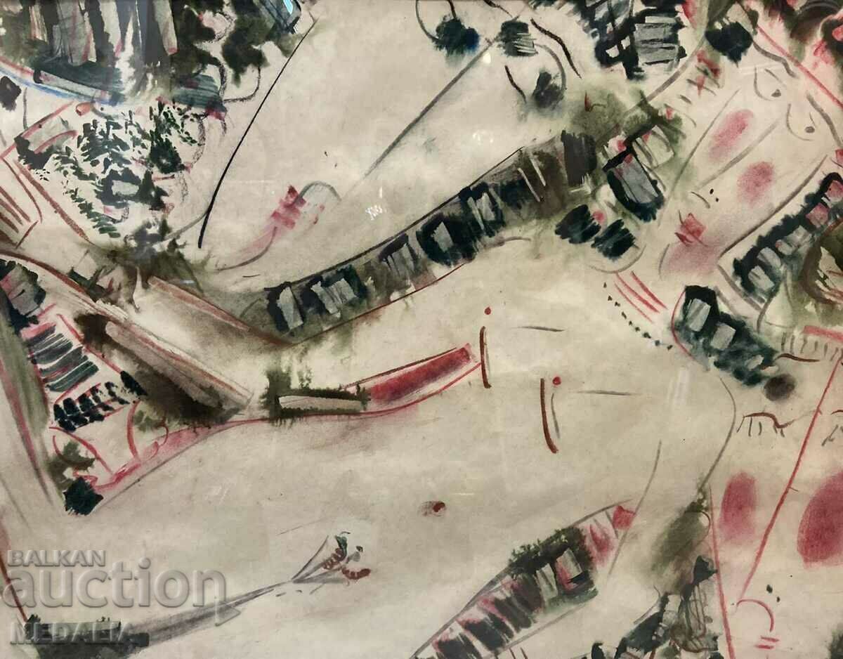 Dimitar Kazakov-Nero-"Composition"-watercolor-signed-framed with price 6000.00 BGN | € 3067.75 Dimitar Kazakov-Nero-"Composition"-watercolor-signed-framed with price 6000.00 BGN | € 3067.75