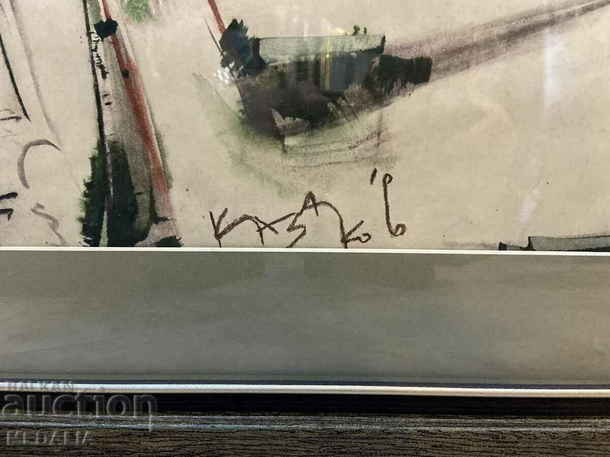 Auction Dimitar Kazakov-Nero-"Composition"-watercolor-signed-framed Auction Dimitar Kazakov-Nero-"Composition"-watercolor-signed-framed