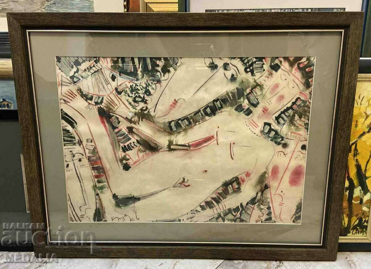 Dimitar Kazakov-Nero-"Composition"-watercolor-signed-framed Dimitar Kazakov-Nero-"Composition"-watercolor-signed-framed
