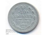 Русия - 10 копейки 1908 ЕБ - сребро