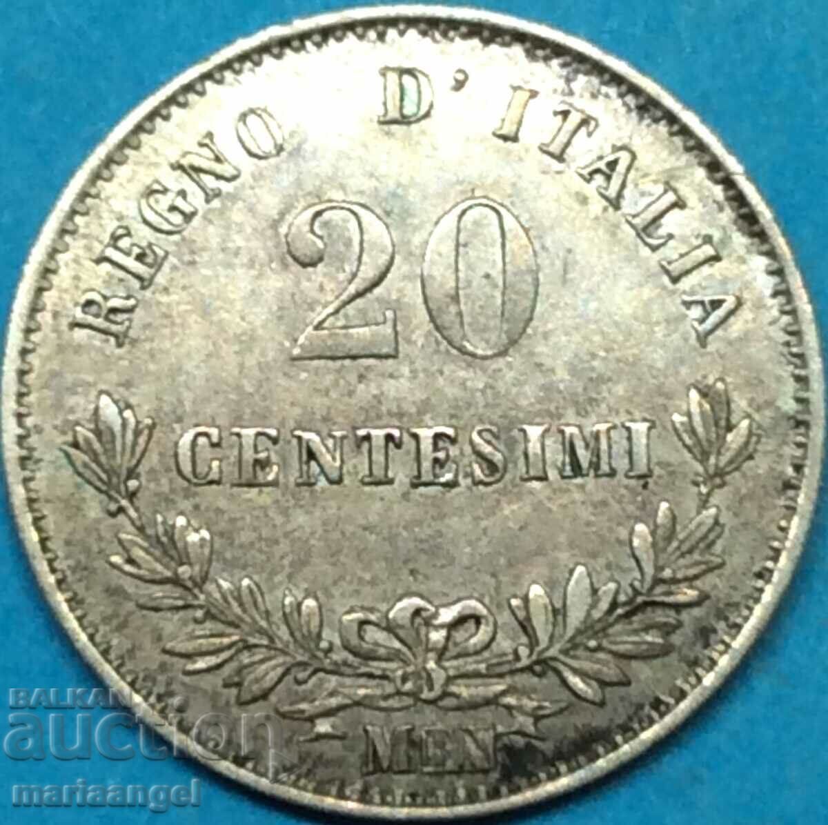 Италия 20 чентезими 1863 сребро