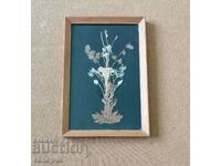 Old Painting of Dry Flowers Herbarium Panel Wood Frame 1980