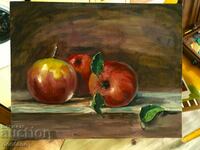 Realism oil painting - Still life-, three apples 26/18 cm