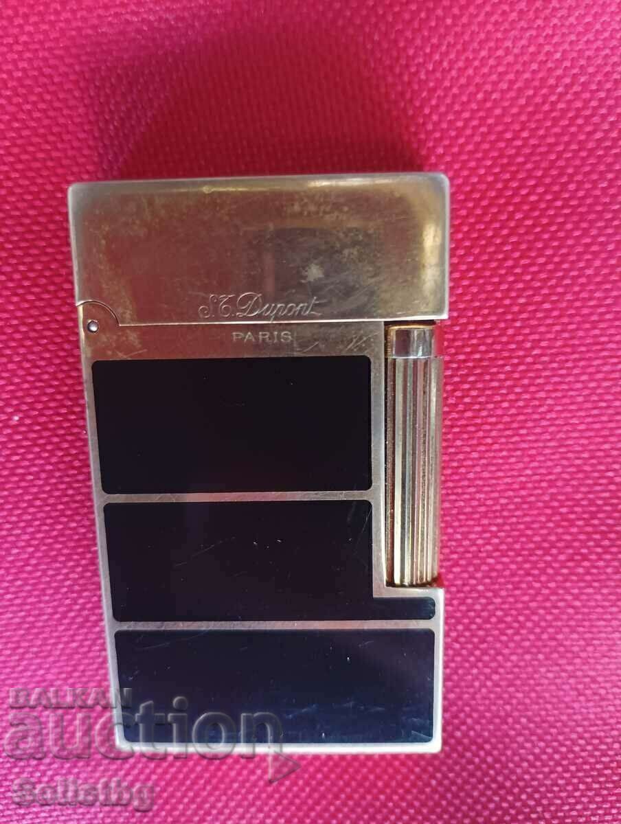 Original S. T. DUPONT lighter, 4FK12J8, gold, black lacquer. - 7