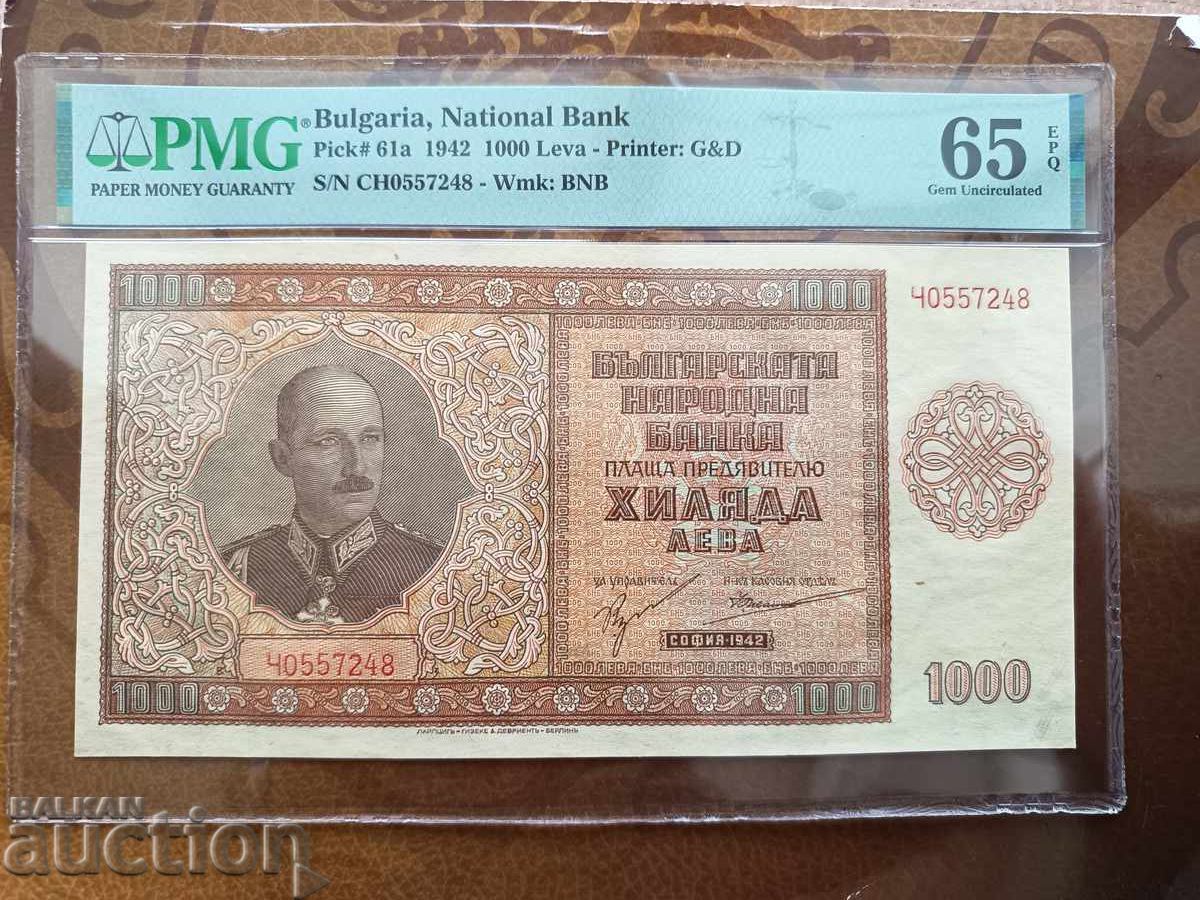 България банкнота 1000 лева от 1942 г. PMG 65 EPQ