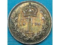 Великобритания 1 пенс 1902 Маунди Едвард VII сребро