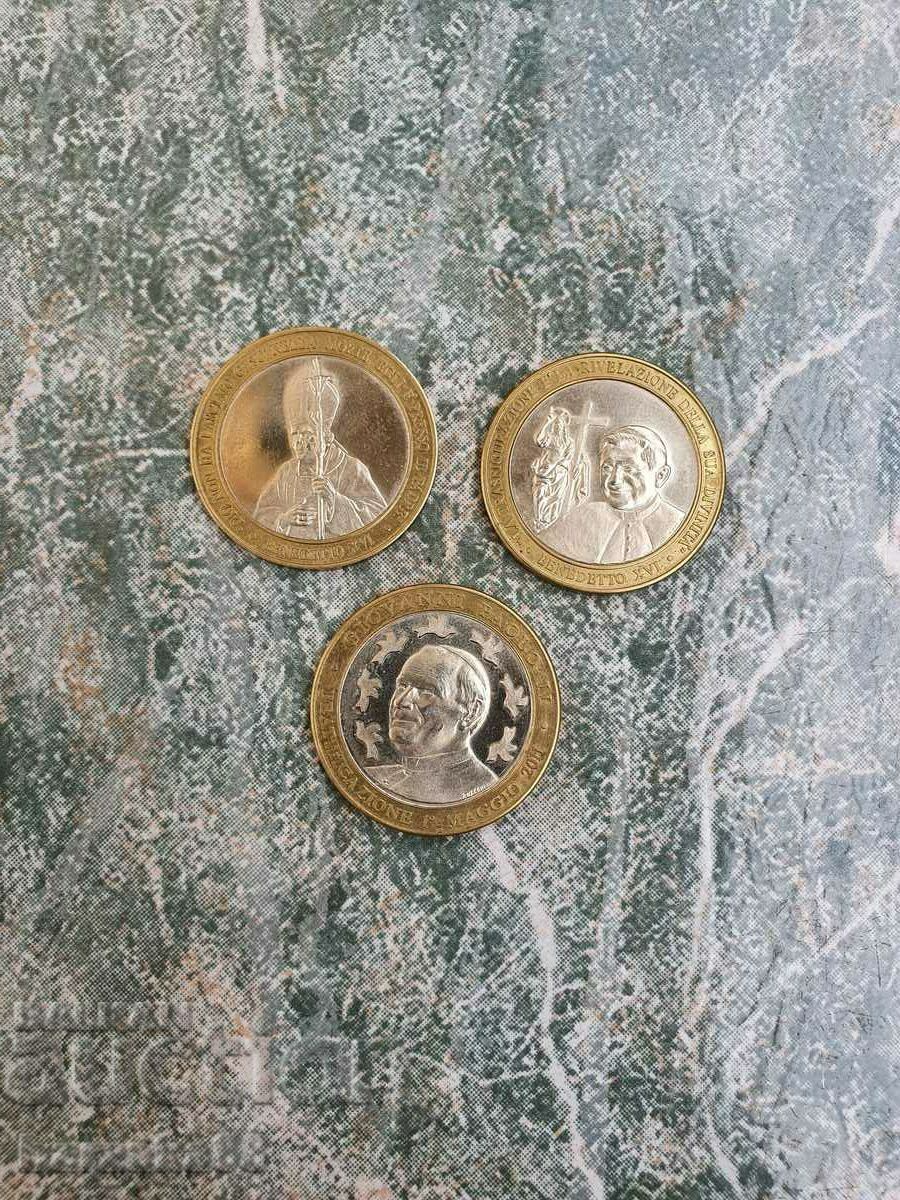 Jeton de monede 3 bucăți Papa Benedict al XVI-lea