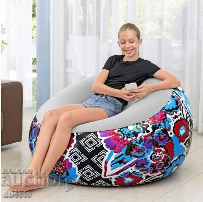 Armchair Inflatable Velvet Multicolor Floral 112x112x66cm