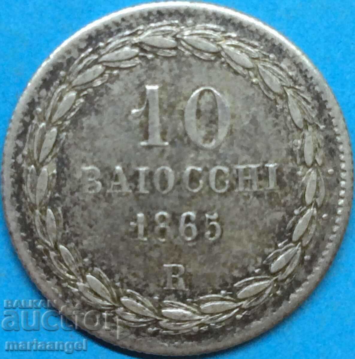 10 байочи 1865 Ватикан R - Рим папа Пий IX сребро