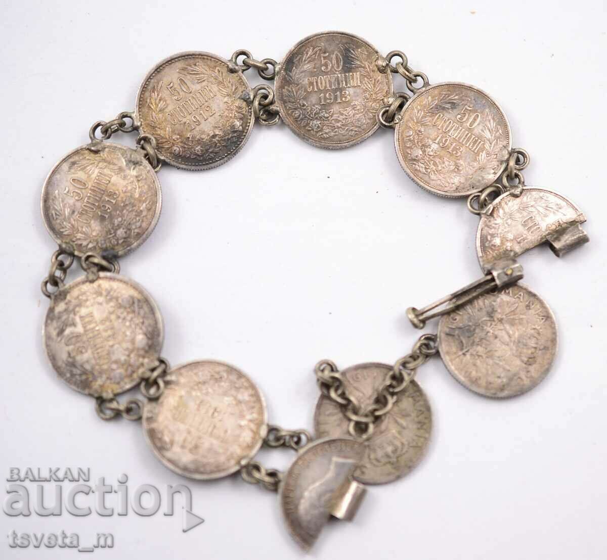Сребърна монетна гривна, 26 гр. , народна носия