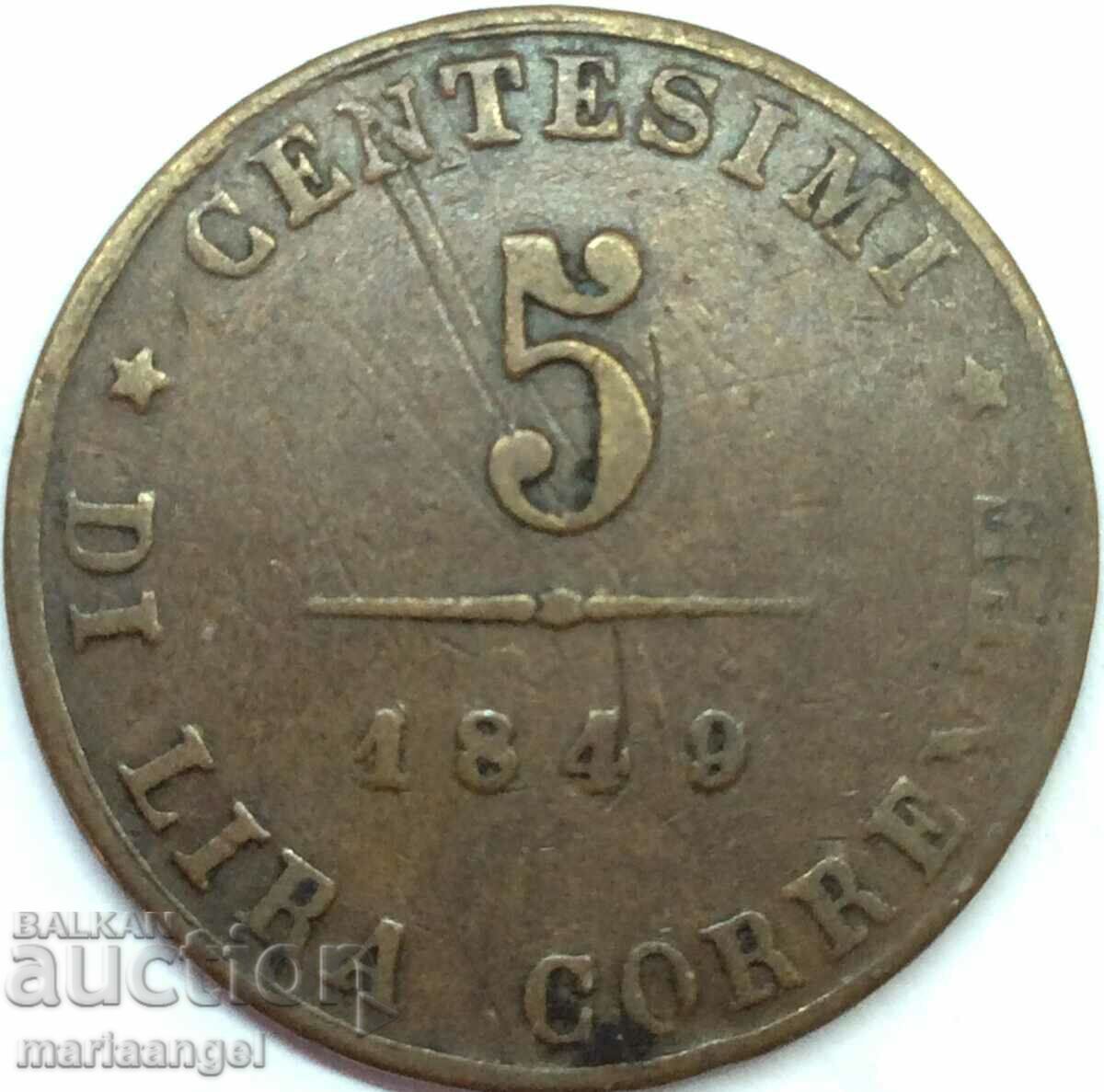 5 centesimi 1849 Italy 24mm copper
