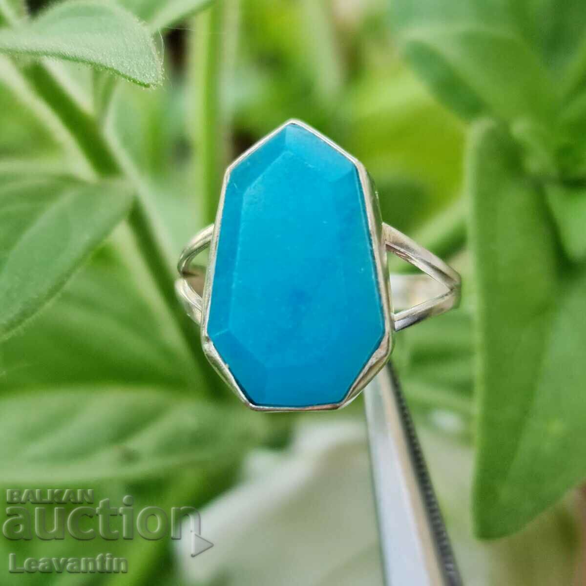 Silver ring with blue chalcedony