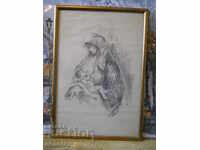 Картина "Дева Мария с младенеца" - графика (подписана)