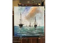 Seascape oil painting - Seascape - Ships 20/20 cm