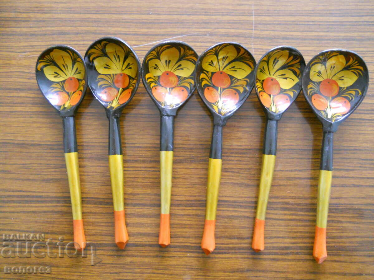Set of wooden spoons "Khokhloma" - USSR (hand painted)