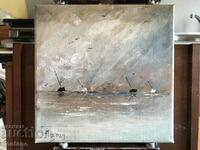 Oil painting - Seascape - Storm clouds 20/20 cm