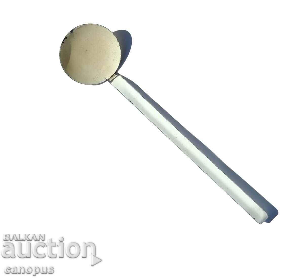 Old Large Enamel Spoon White Metal Ladle Stirrer