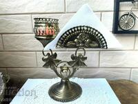 Beautiful metal napkin holder + rose candle holder