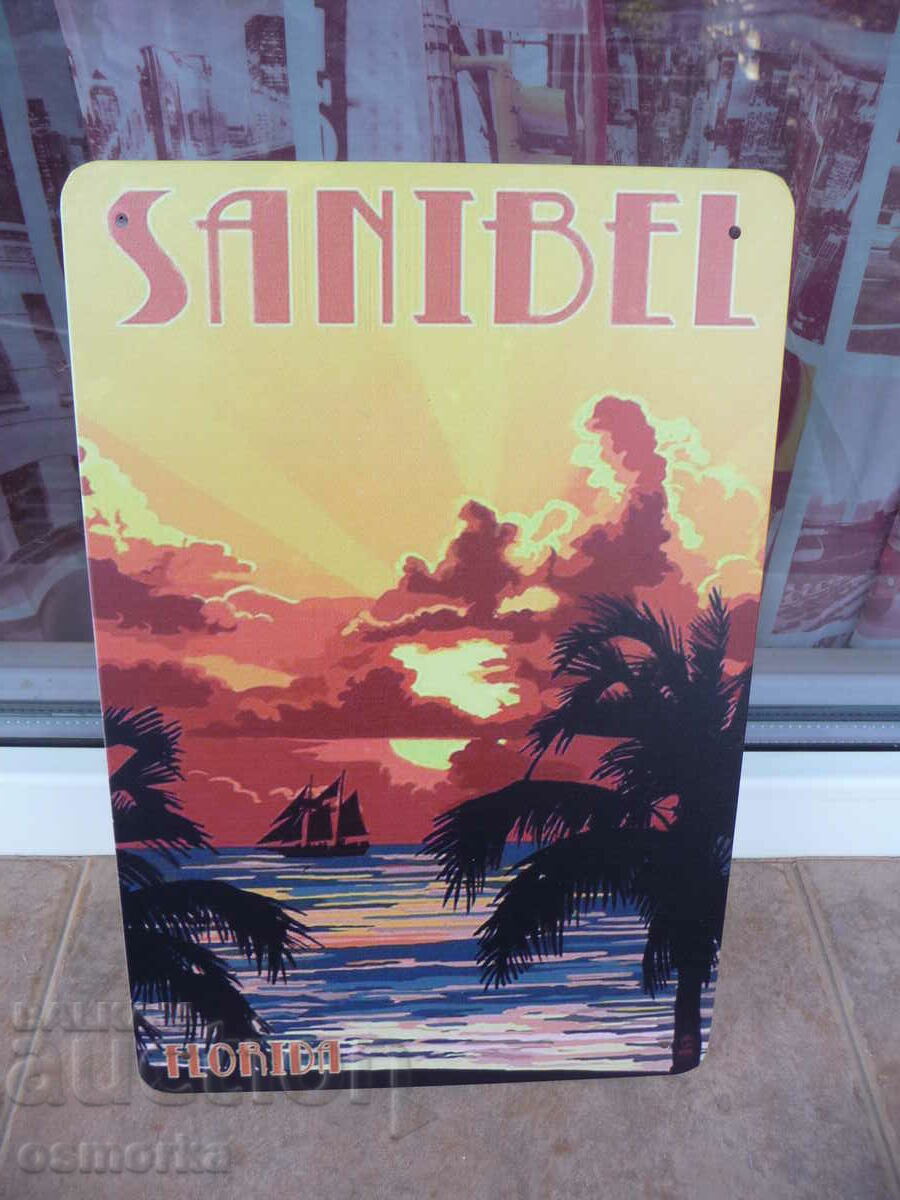 Μεταλλική πινακίδα Sanibel Island Florida Φοίνικες παραλία ηλιόλουστη άμμος